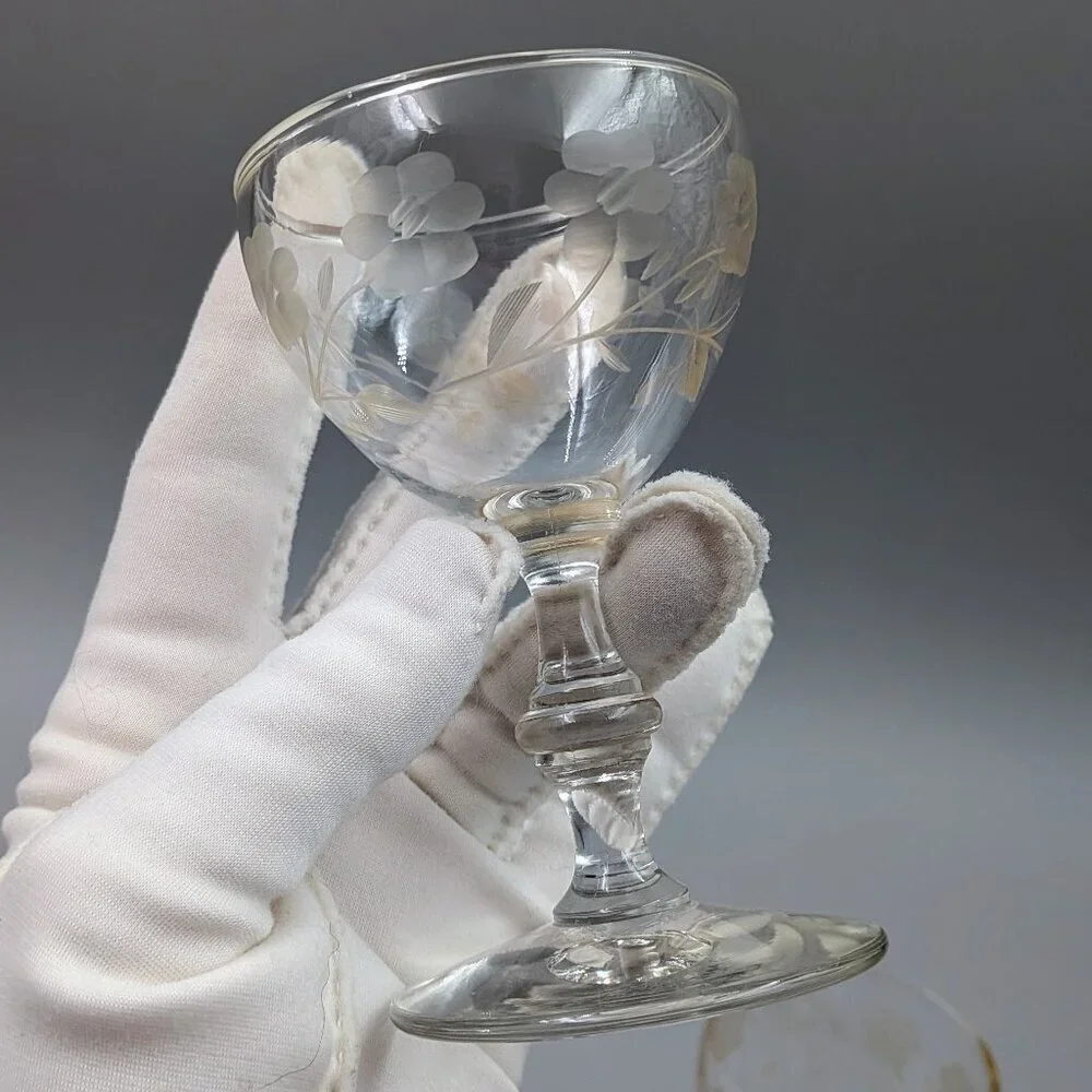 Vintage Etched Glass Wine/Sherry Glasses - Set of 4 | Elegant Era Stemware